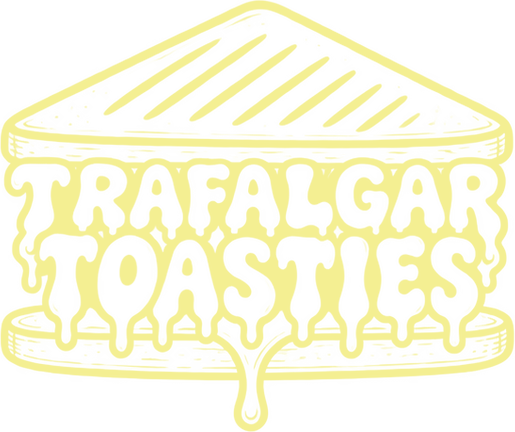 Trafalgar Toasties logo: a toastie with melting cheese lettering